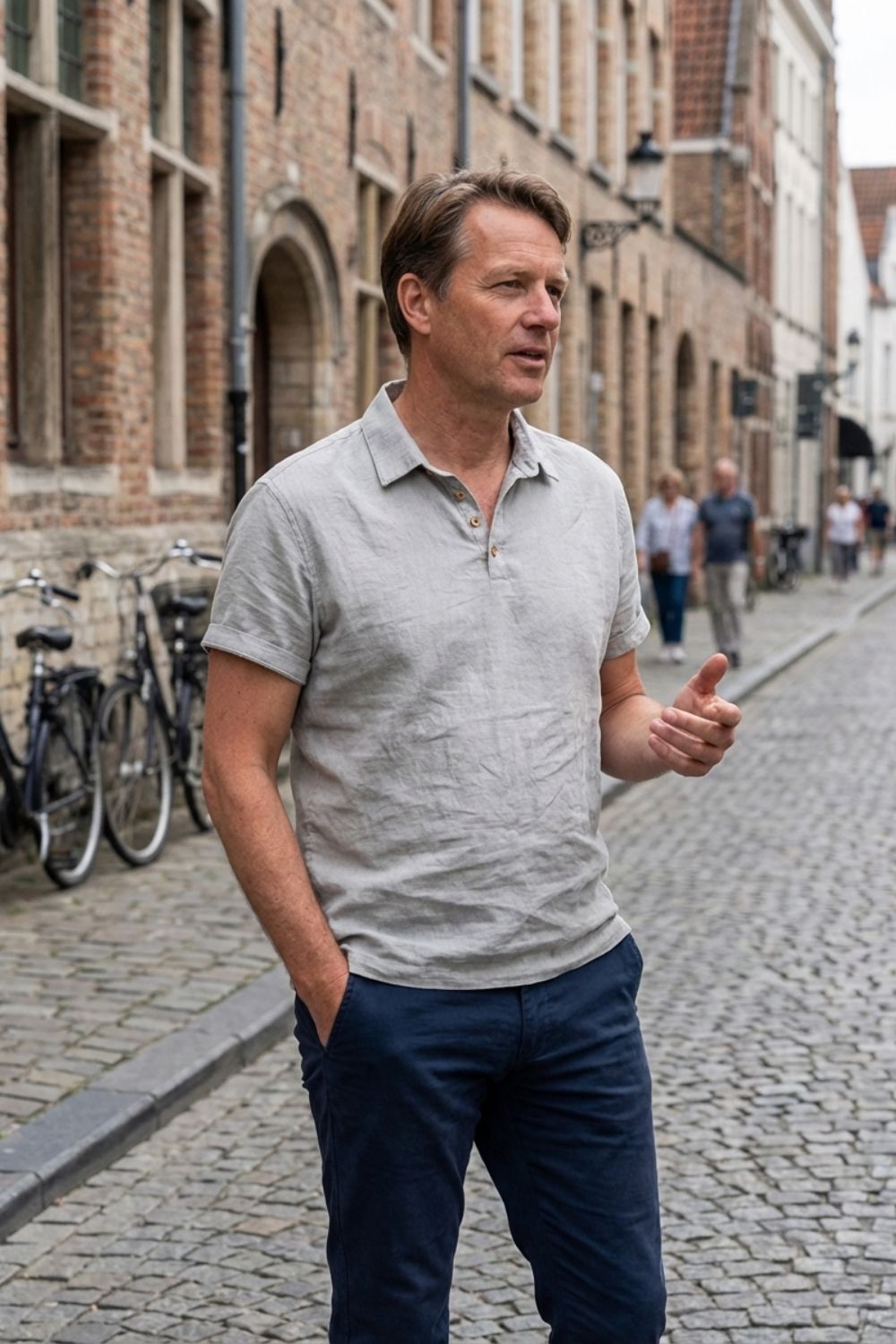 Herren Naturleinen Polo – Henley – Rückansicht