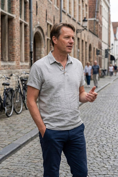 Herren Naturleinen Polo – Henley – Rückansicht