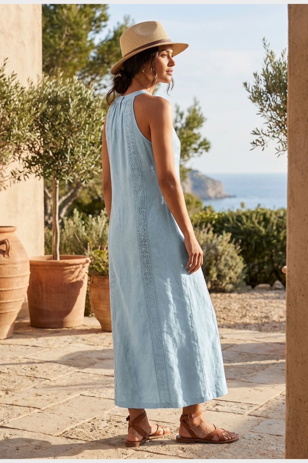 Damen Maxikleid | Stehkragen Ärmellos – Detail Verarbeitung