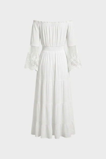 Damen Boho Maxikleid – Off-Shoulder – Detail-Ansicht