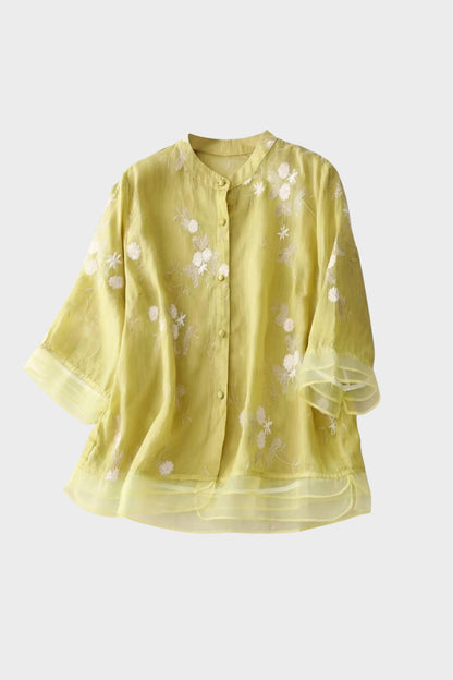 Bluse Damen mit Stehkragen und Volantärmeln