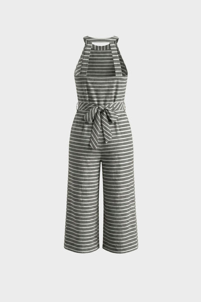 Damen Streifen Jumpsuit – Halterneck – Detail-Ansicht