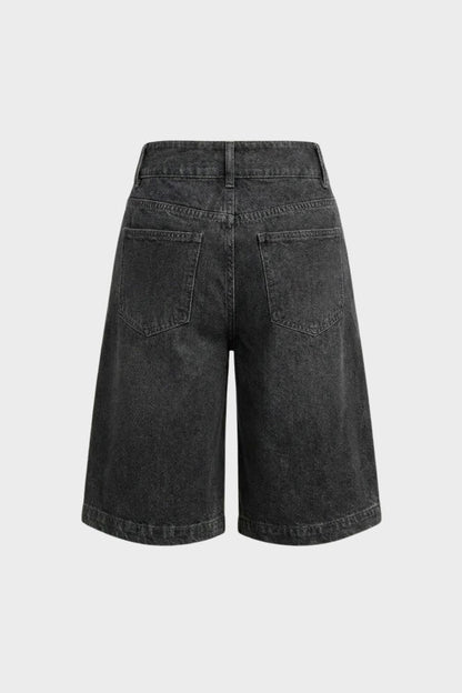 Damen Jeansshorts | High-Waist Knopfleiste – Detail-Ansicht