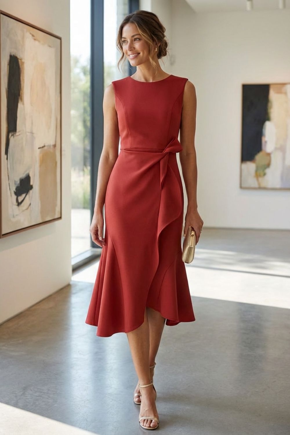 Damen Volant Midikleid – Cocktail – Sicht von oben