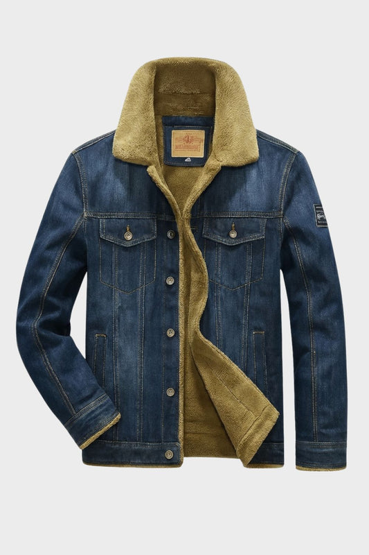 Jeansjacke Herren mit Fellkragen und Knopfleiste