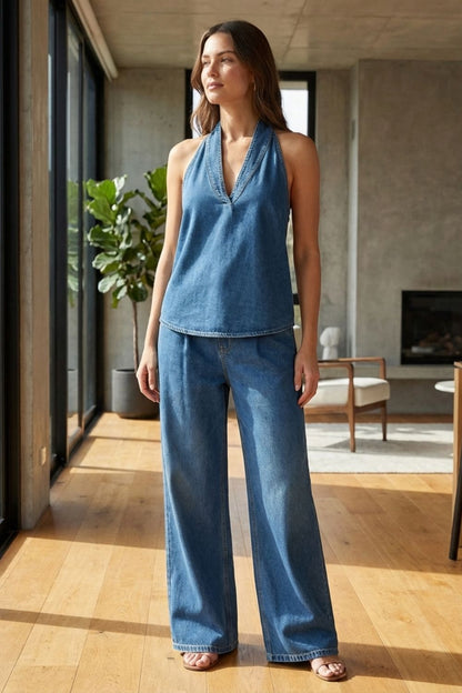 Damen Jumpsuit Wide-Leg | V-Ausschnitt – Sicht von oben