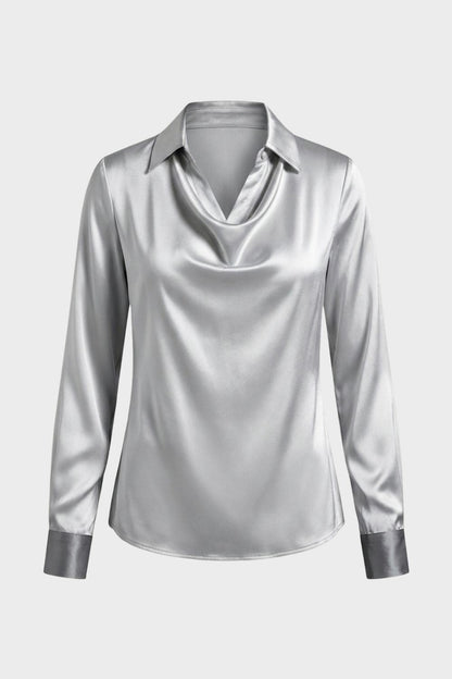 Damen Satin Bluse – Wasserfall – Detail Verarbeitung