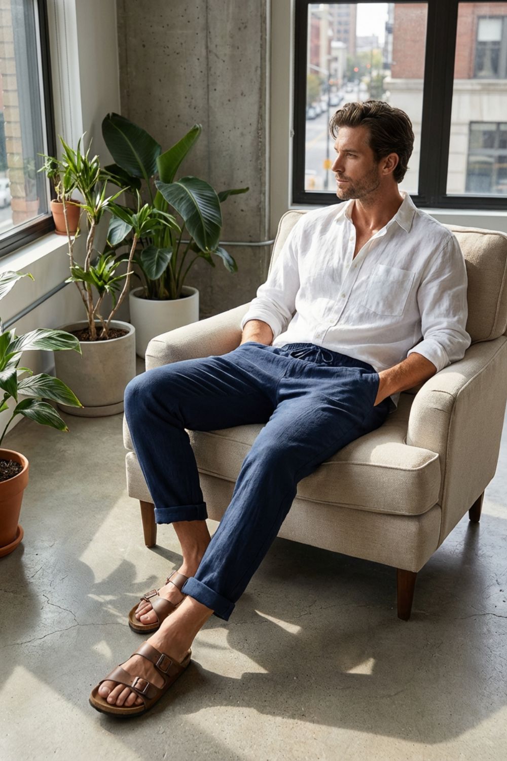 Herren Relaxed Linenhose – Loose – Sicht von oben