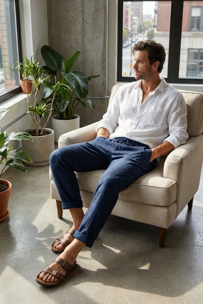 Herren Relaxed Linenhose – Loose – Sicht von oben