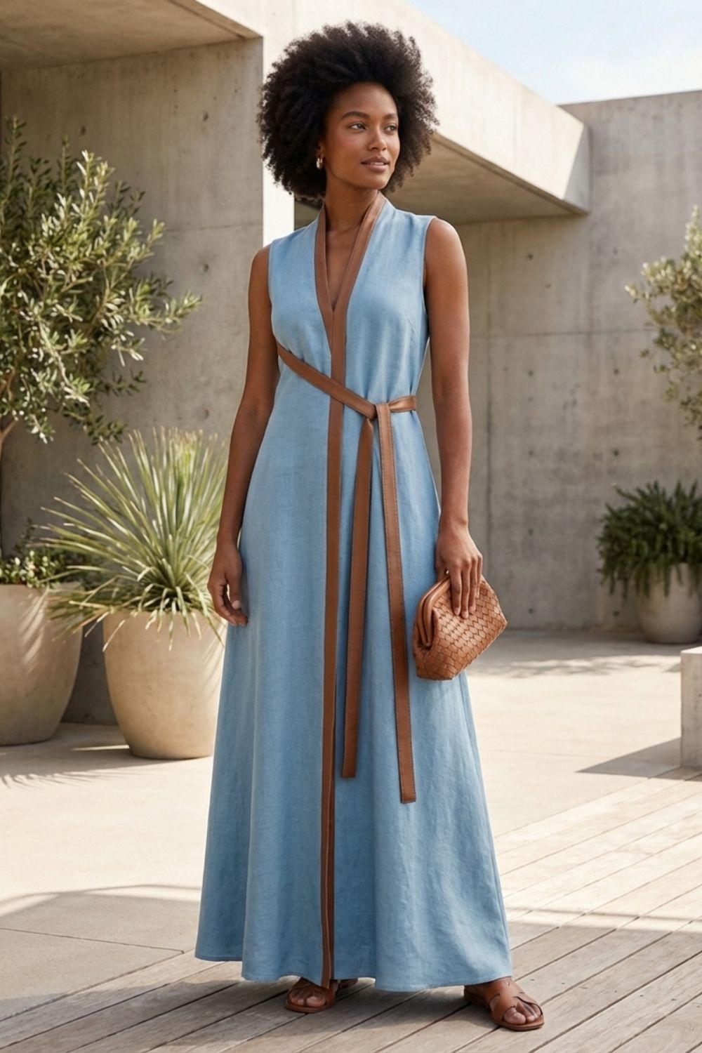 Damen Sommer Maxikleid | Taillengürtel – Sicht von oben