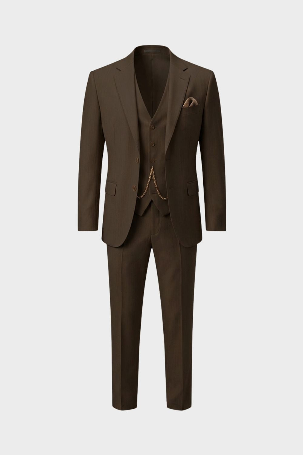 Herren Sommeranzug 3-Teilig Braun – Slim Fit mit Weste und Uhrenkette