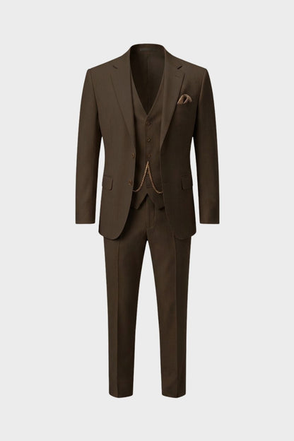 Herren Sommeranzug 3-Teilig Braun – Slim Fit mit Weste und Uhrenkette