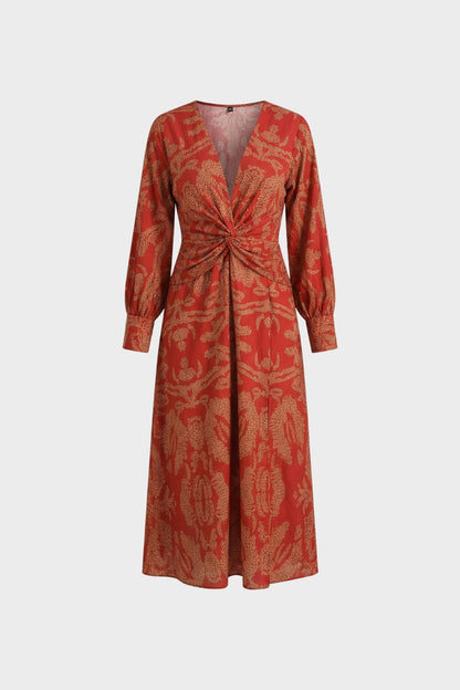 Midikleid Damen Wickeloptik mit V-Ausschnitt