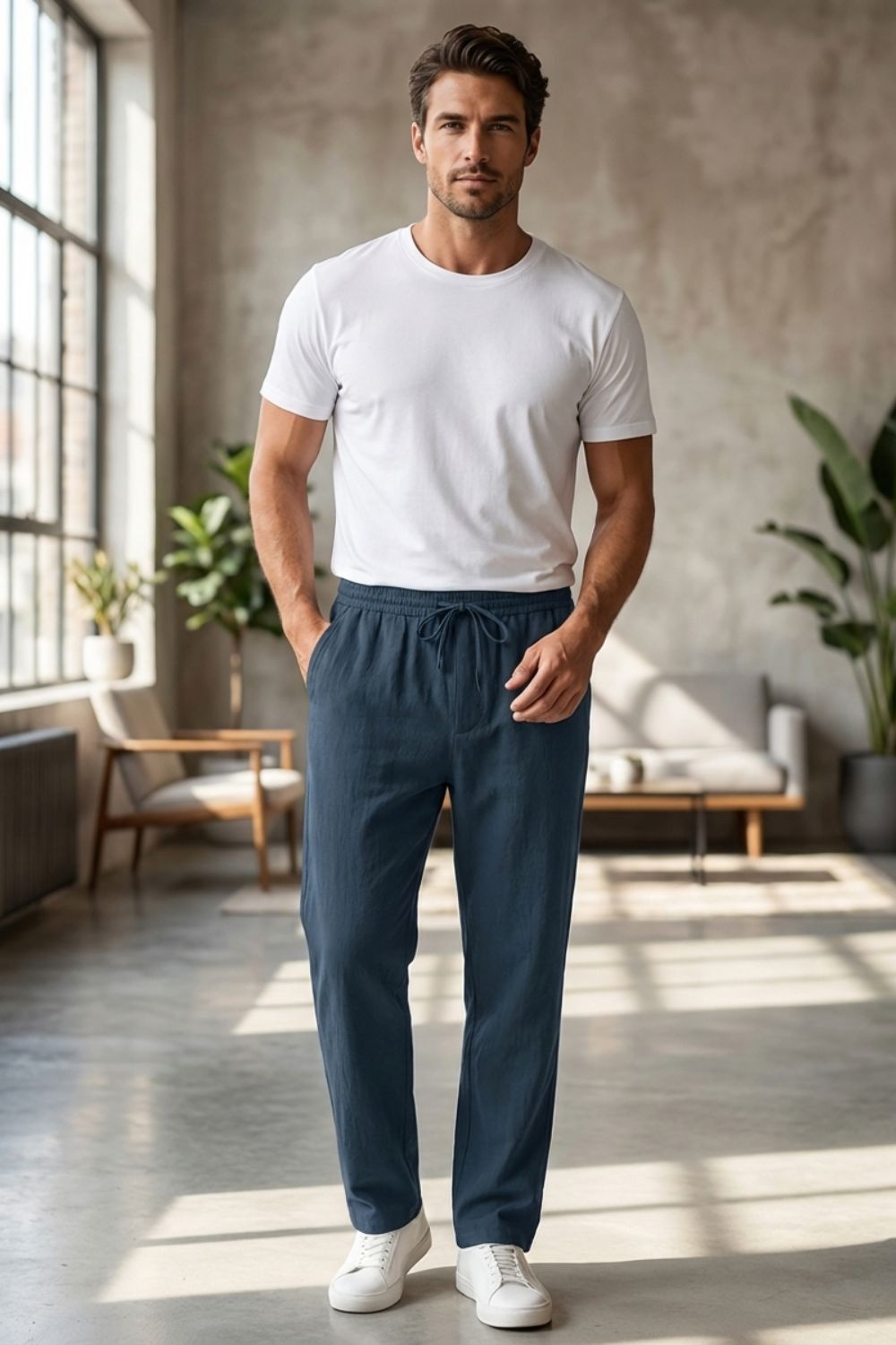 Herren Leinen Hose – Drawstring – Tragestil-Beispiel