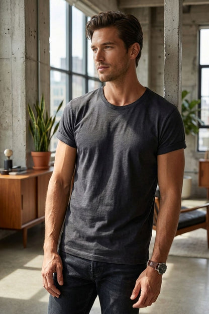 Herren Basic Tee – Vintage Crew – Sicht von oben