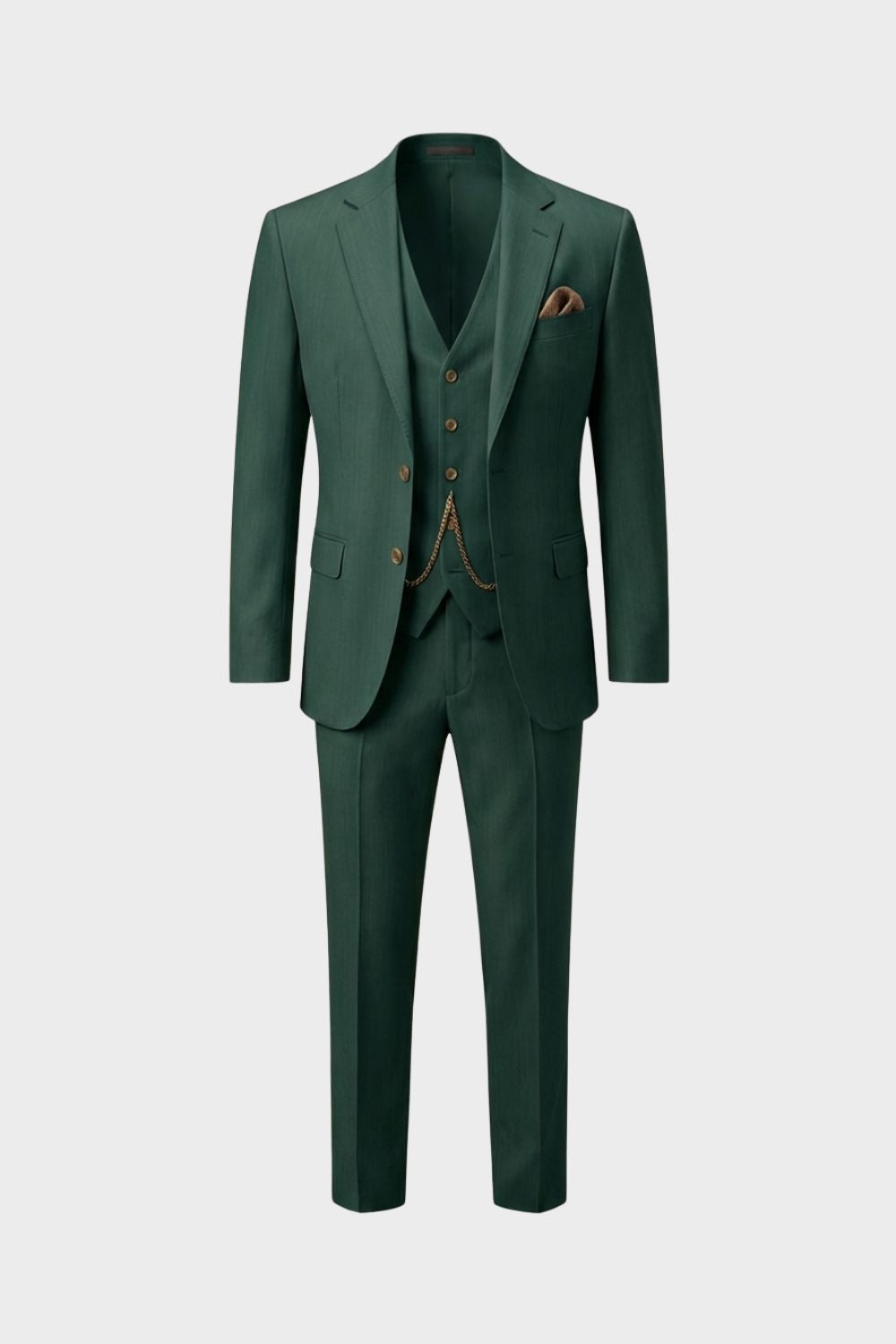 Herren Sommeranzug 3-Teilig Dunkelgrün – Slim Fit mit Weste und Uhrenkette