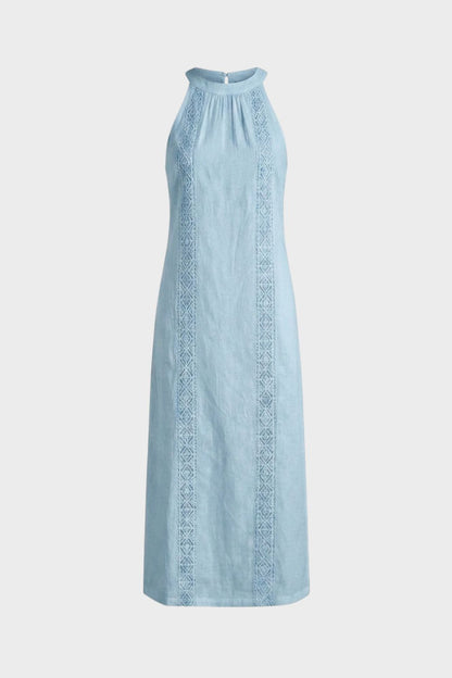 Damen Maxikleid | Stehkragen Ärmellos – Material-Detail