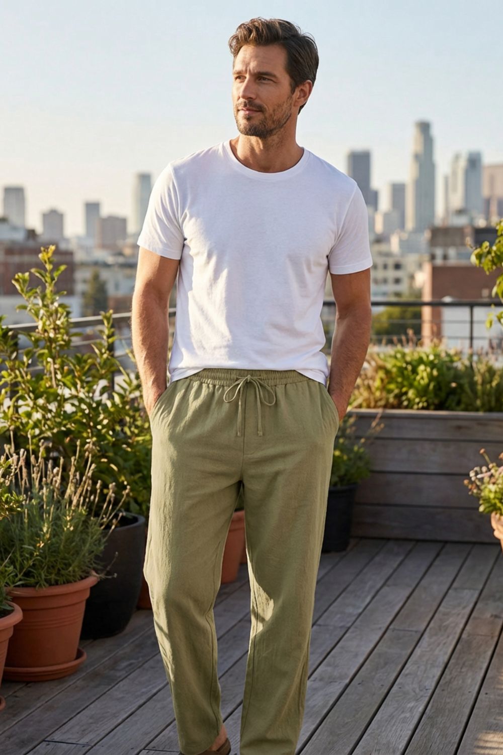 Herren Leinen Hose – Drawstring – Outfit-Look