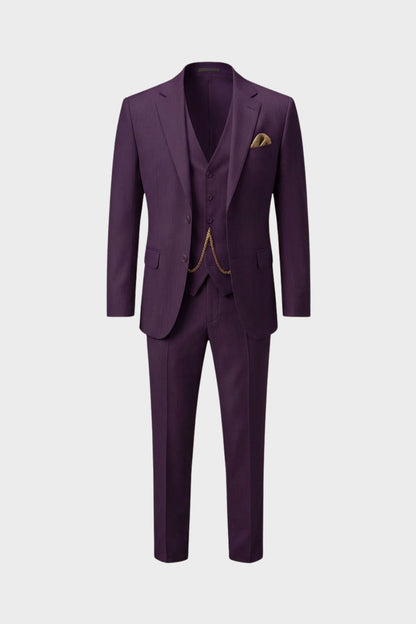 Herren Sommeranzug 3-Teilig Lila – Slim Fit mit Weste und Uhrenkette