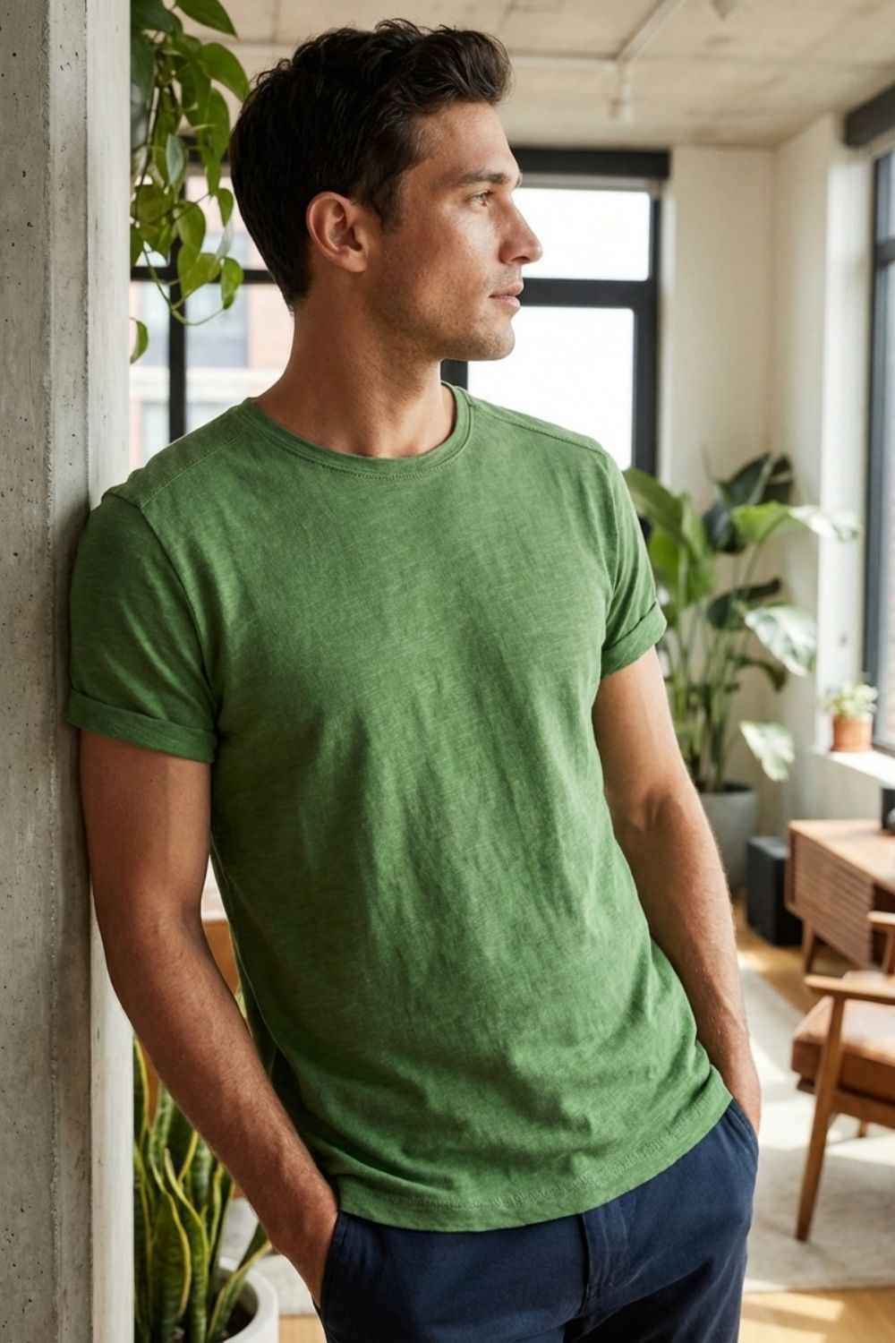 Herren Basic Tee – Vintage Crew – Styling-Inspiration