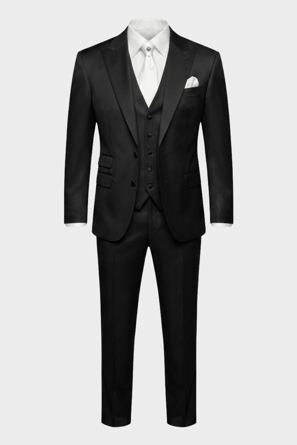 Glänzender 3-teiliger Herrenanzug Slim Fit – Bräutigam Satin-Look