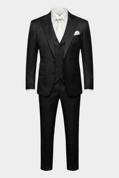 Glänzender 3-teiliger Herrenanzug Slim Fit – Bräutigam Satin-Look