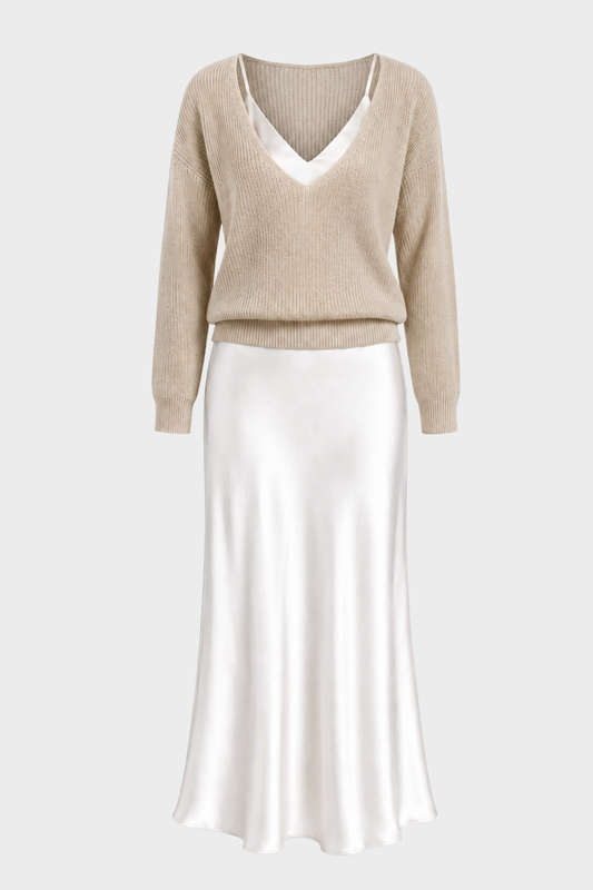 Damen Zweiteiliges Maxikleid Set | Satin-Optik