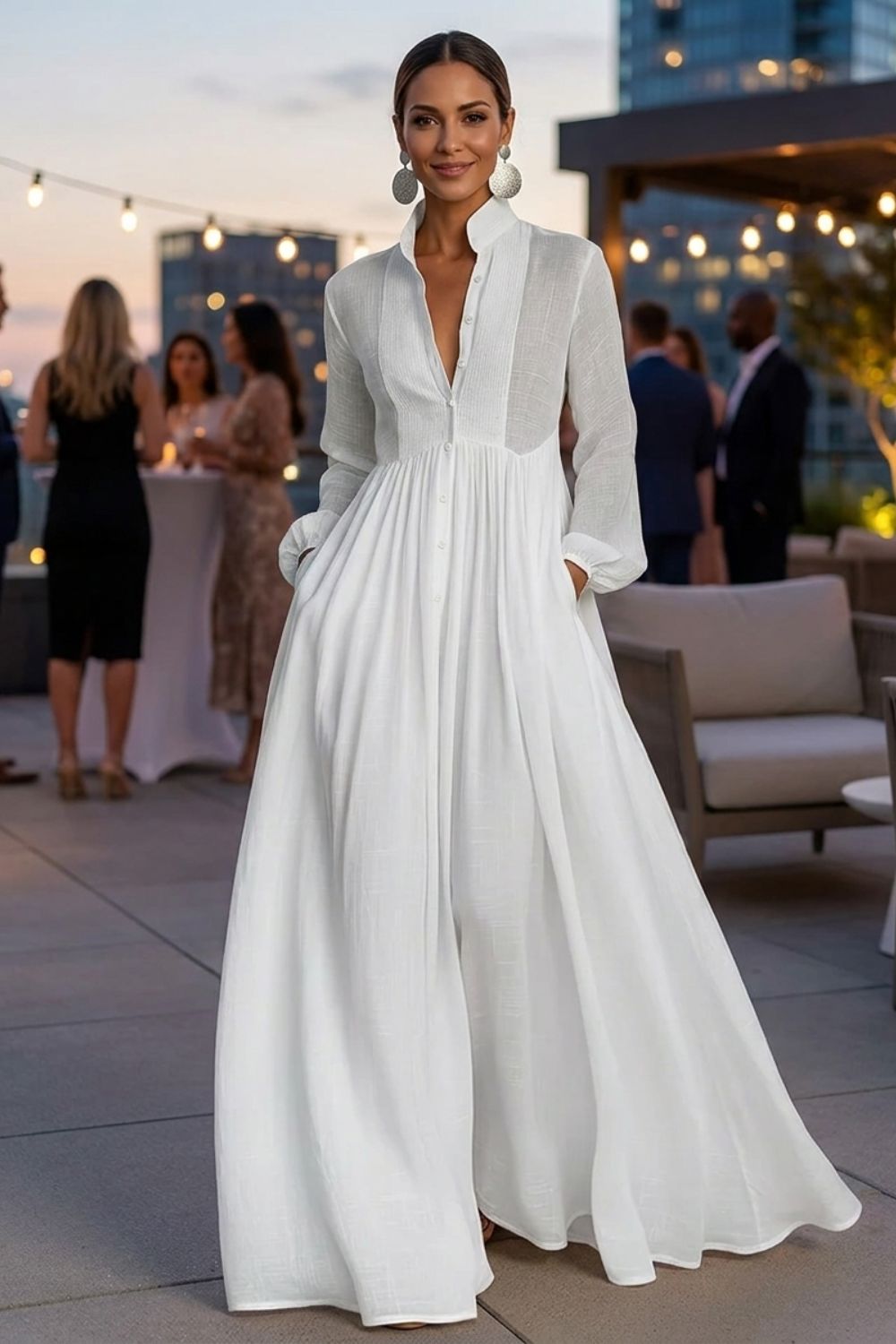 Damen Fließendes Maxikleid | V-Ausschnitt – Sicht von oben