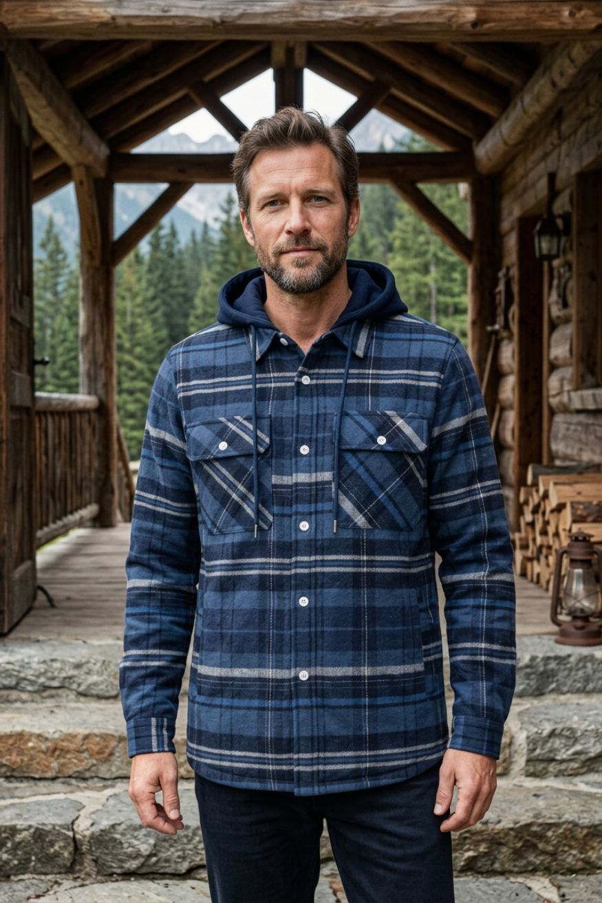 Herren Karo-Freizeitjacke | Kapuze & Pattentaschen