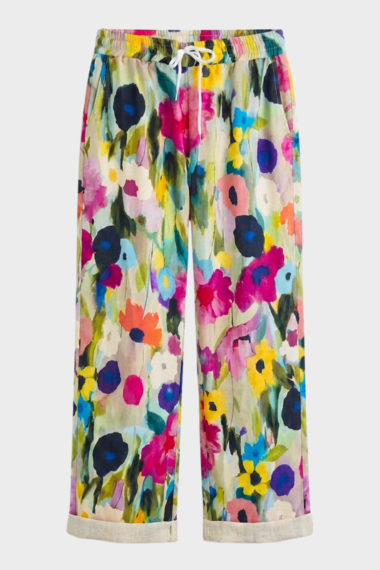 Stoffhose Damen mit Blumenmuster Weites Bein