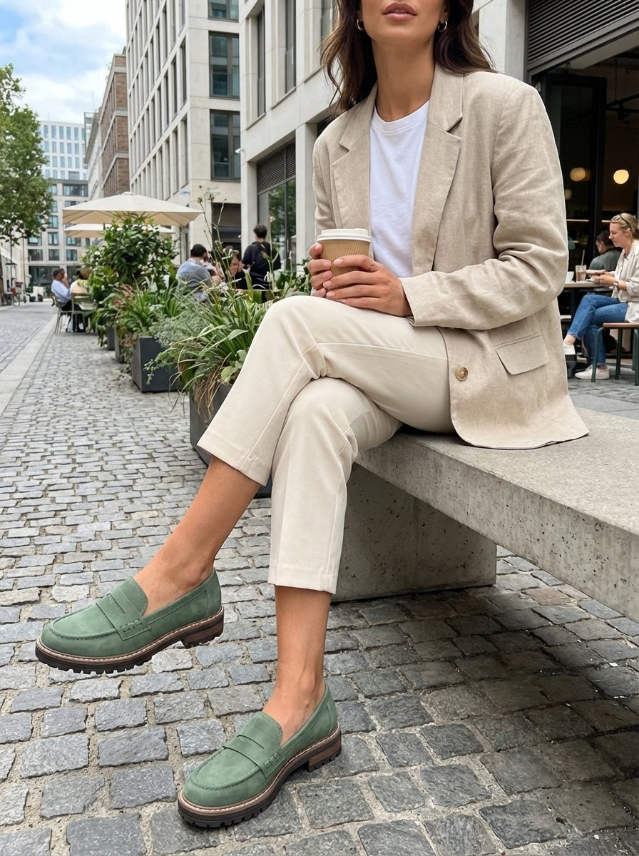 Loafer Damen Halbschuhe mit Profilsohle und Zierlasche