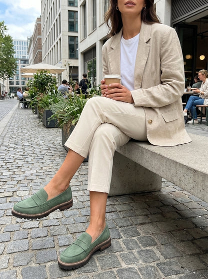 Loafer Damen Halbschuhe mit Profilsohle und Zierlasche