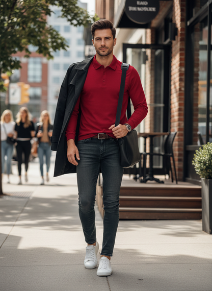 Herren Poloshirt Langarm mit Knopfleiste