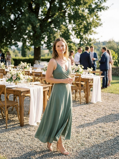 Damen Maxikleid Rot – Brautjungfer und Trauzeugin-Outfit auf Sommer-Hochzeit