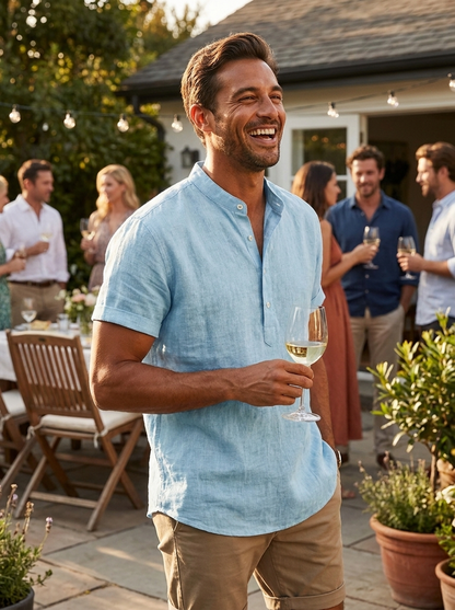 Herren Leinenhemd | Kurzarm Henley