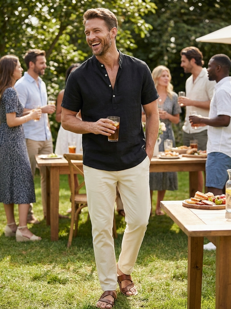 Herren Leinenhemd | Kurzarm Henley