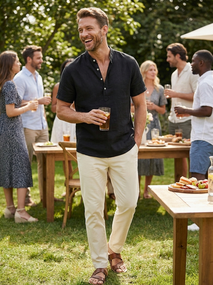 Herren Leinenhemd | Kurzarm Henley