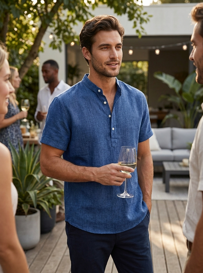 Herren Leinenhemd | Kurzarm Henley