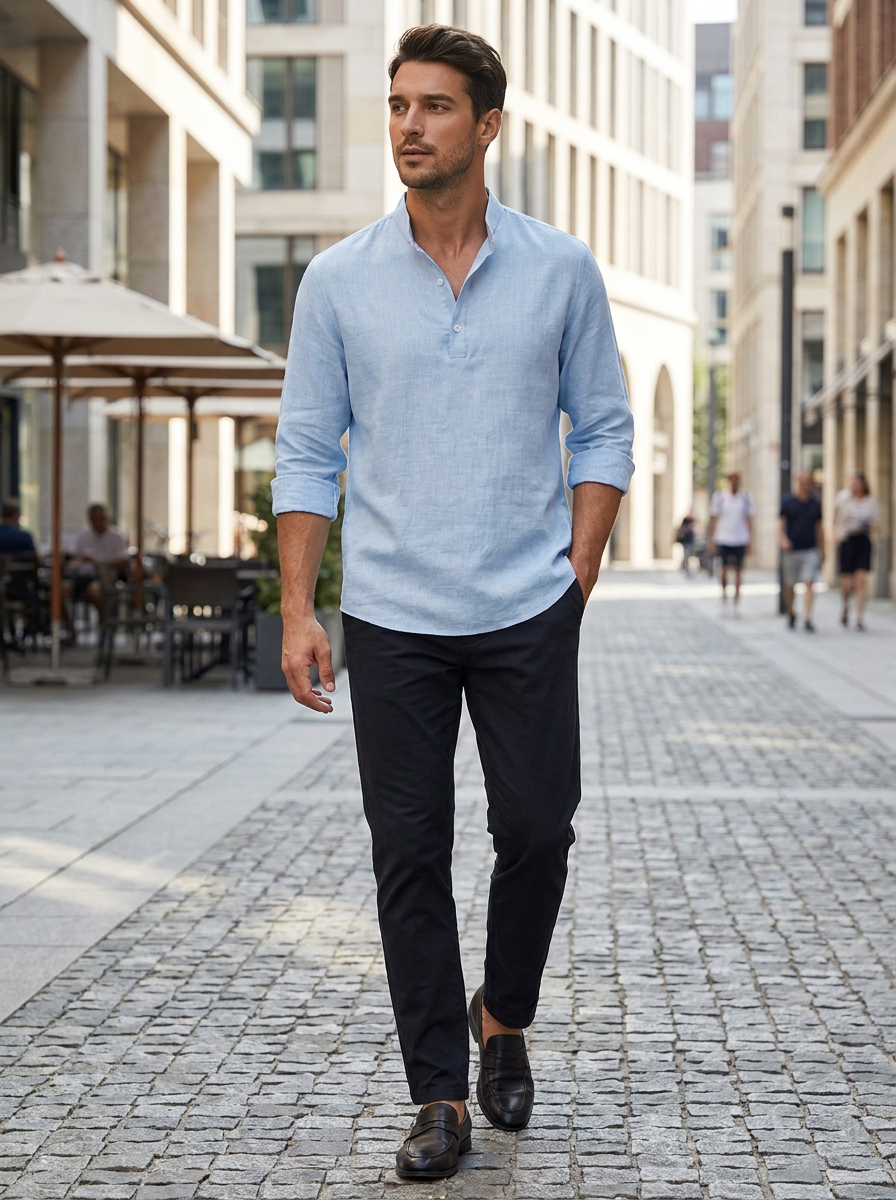 Herren Leinenhemd | Langarm Stand