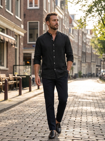 Herren Leinenhemd | Langarm Stand