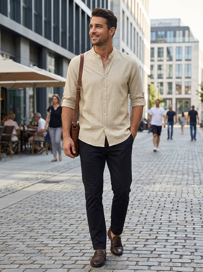 Herren Leinenhemd | Langarm Stand