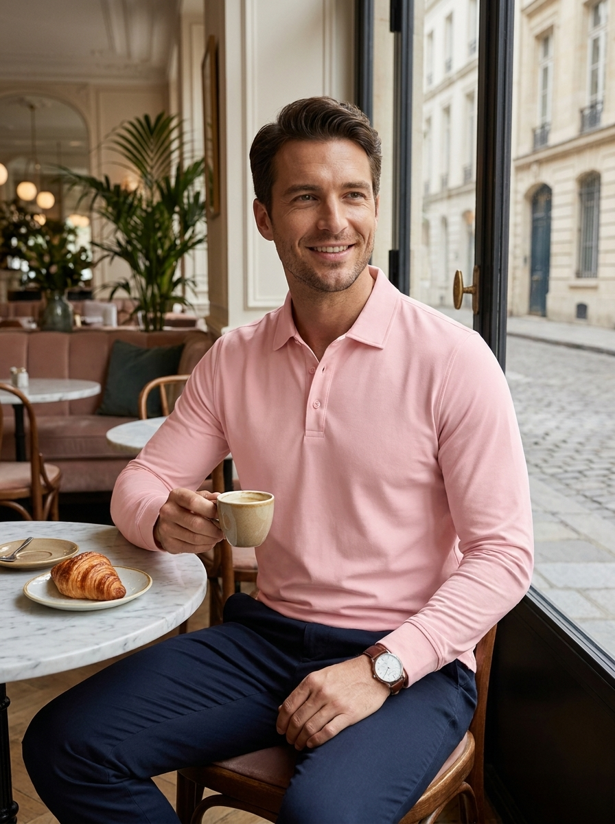 Herren Poloshirt Langarm mit Knopfleiste