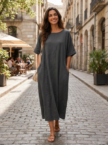 Damen Leinen Kaftankleid | Maxi