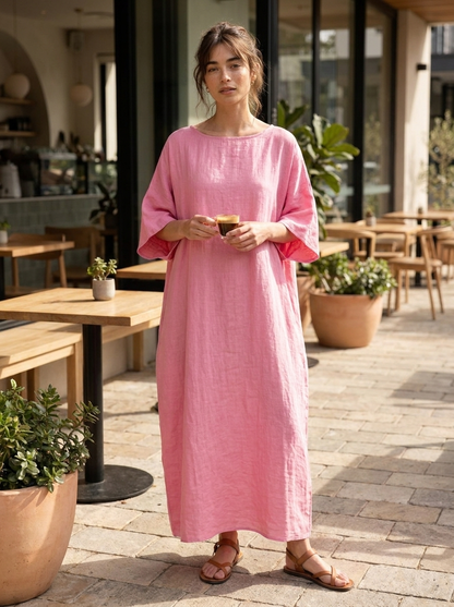 Damen Leinen Kaftankleid | Maxi