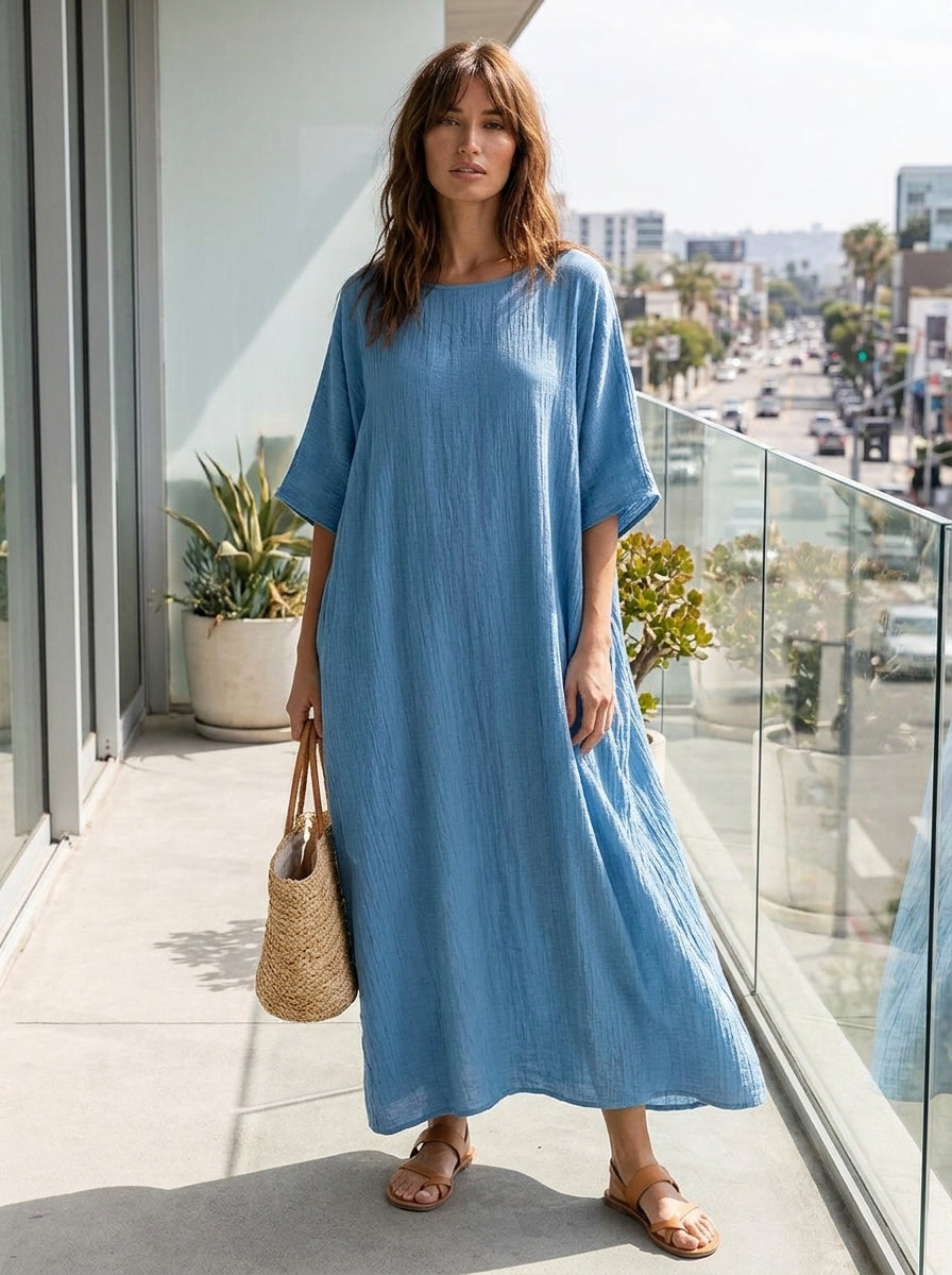 Damen Leinen Kaftankleid | Maxi