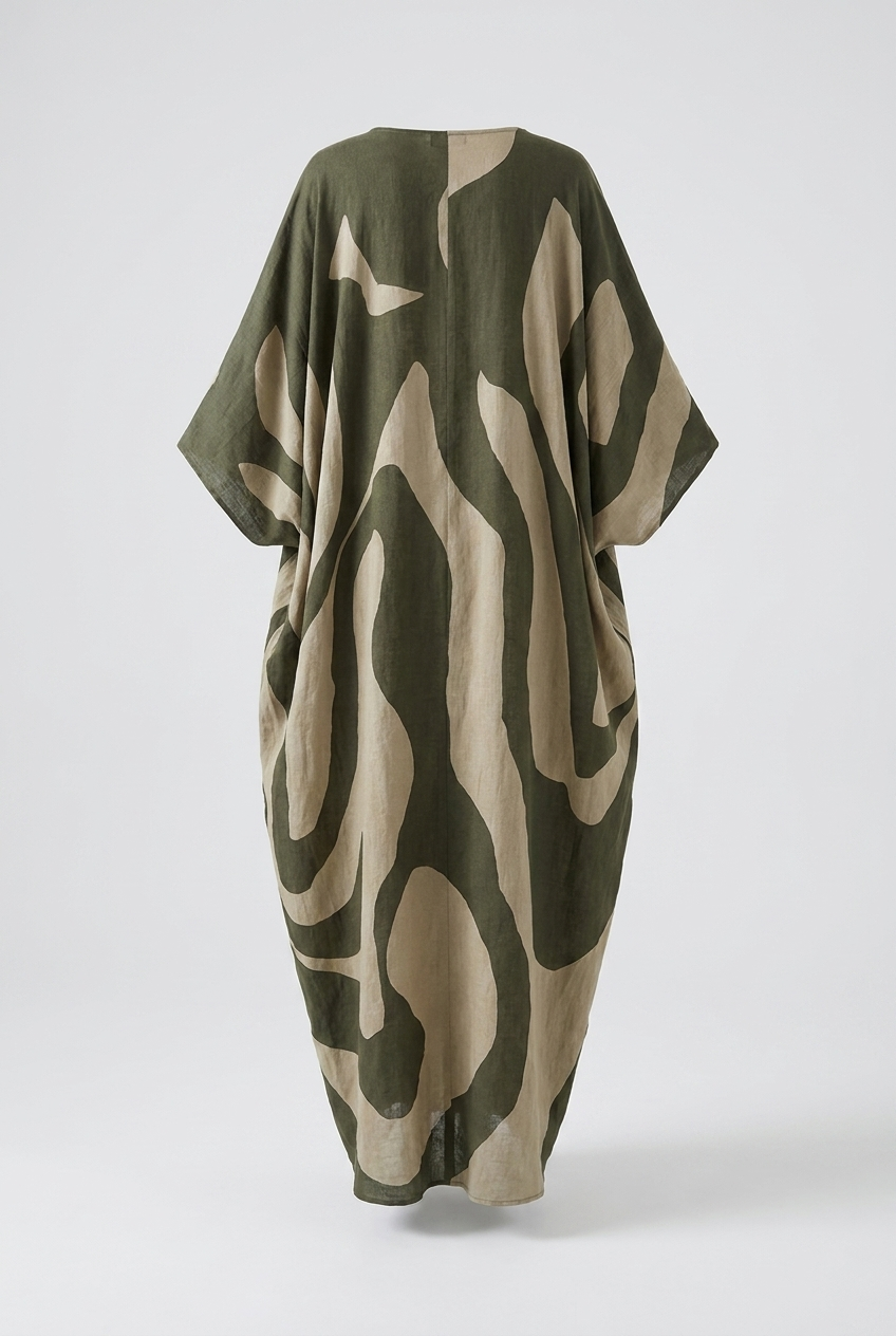 Damen Kaftankleid Maxi Print – Rückansicht