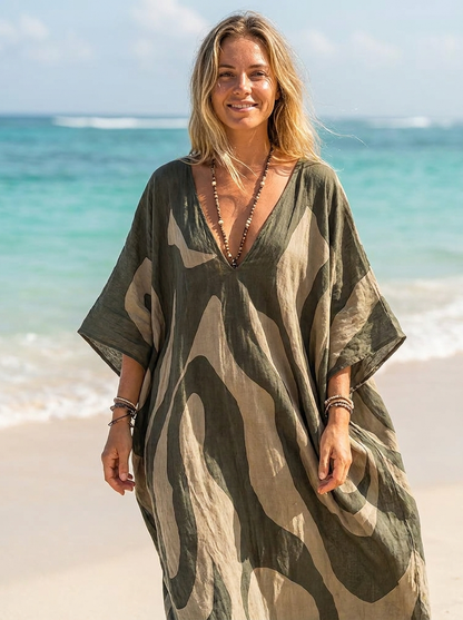 Damen Kaftankleid Maxi Print – Lifestyle Strand