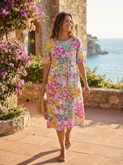 Damen Floral Midikleid | Rundhals