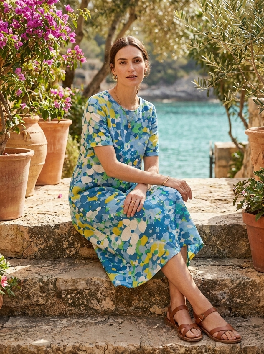 Damen Floral Midikleid | Rundhals