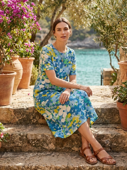 Damen Floral Midikleid | Rundhals